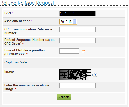 Income Tax Refund reissue request Form